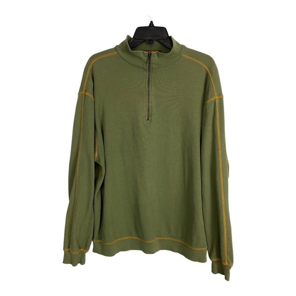 Orvis Mens Jacket Size Large Pullover Green Long Sleeve Ribbed 1/4 Zip Causal